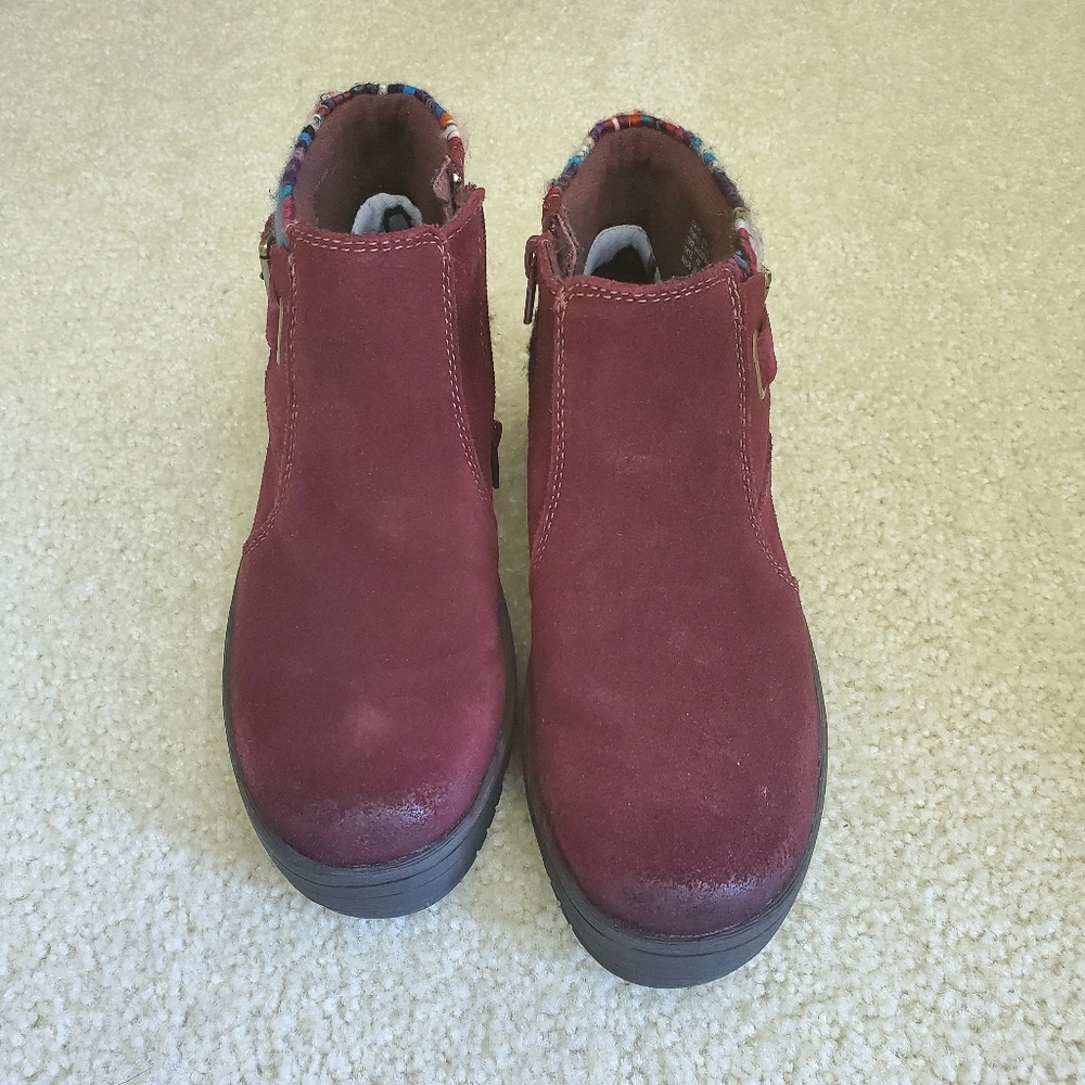Earth Orgins Burgundy Ankle Boots with Patterned Trim